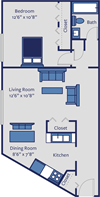 1 bedroom apartment floor plan MN